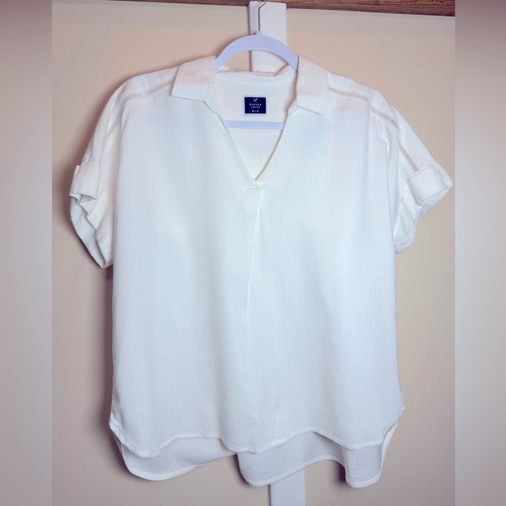 Denver Hayes Women’s Sm shirt sleeve collared cotton babydoll summer top